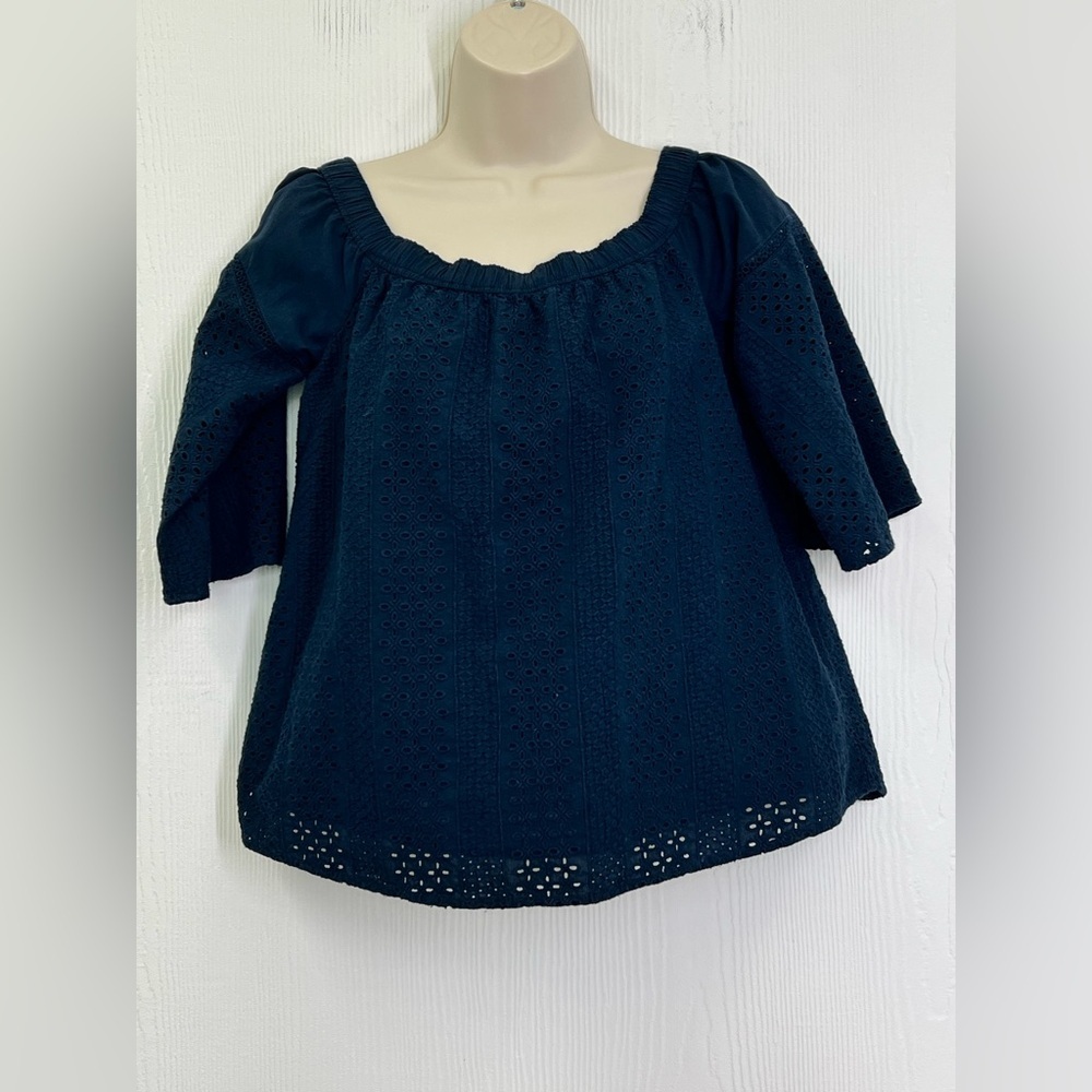 Abercrombie & Fitch - Navy Eyelet Off The Shoulder Short Sleeve Blouse Size SM